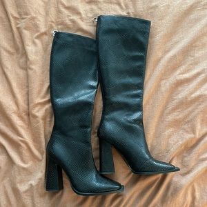 Snake Knee High Boots - Square Toe